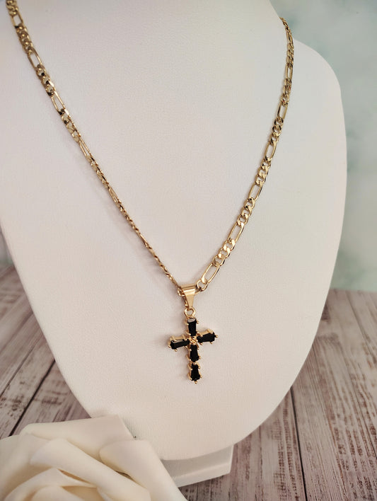 Figaro Chain Black Stone Cross #N20 - SOLD OUT