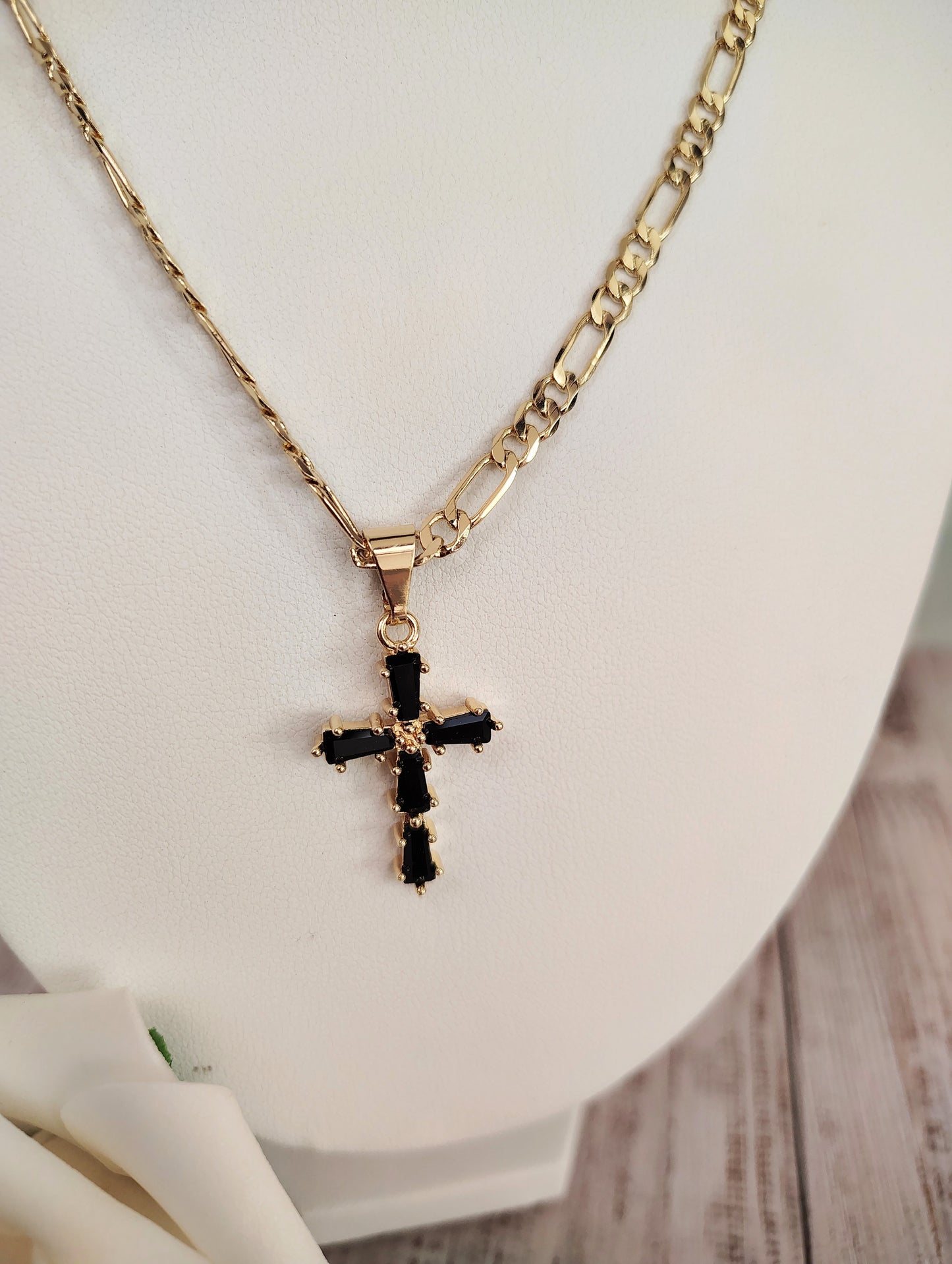 Figaro Chain Black Stone Cross #N20 - SOLD OUT